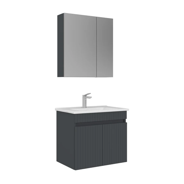 Orka Tivoli 65 cm Mat Antrasit Banyo Dolabı Takımı ve Boy Dolabı - Resim 2