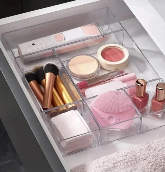 6 Bölmeli takı aksesuar düzenleyici Dikdörtgen Makyaj Organizeri çekmece içi - 4