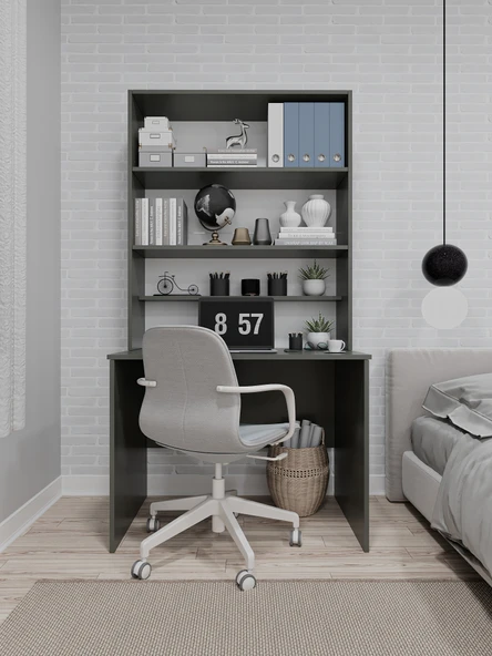 Asra Trend %100 MDFLAM Raflı Çalışma Masası Bilgisayar Ofis Ders Masası ÇM-03  ANTRASİT ürün görseli