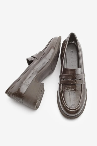Potinonline K1066 Kadın Kısa Topuk Krokol Günlük Loafer Ayakkabı - 4