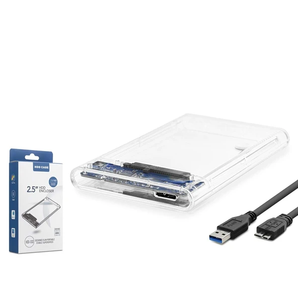Hadron HDX1760 SATA3 2.5" USB 3.0 Kablolu Plastik Kasa HDD/SSD Kutusu - Şeffaf ürün görseli 1