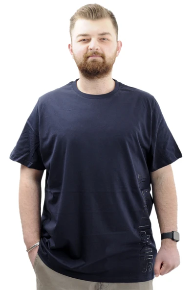 Mode XL Büyük Beden Baskılı Erkek T-Shirt Bisiklet Yaka SIMPLICITY U24046 Lacivert ürün görseli 1