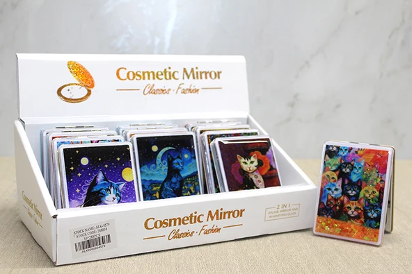 Hareketli Sulu Detaylı Kedi Figürlü El Aynası ürün görseli