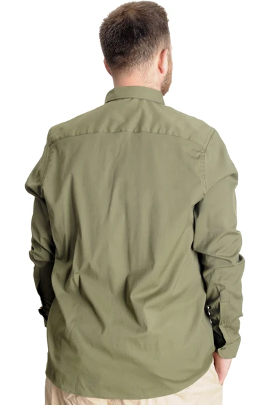 Mode XL Büyük Beden Erkek Gömlek U.Kol Tom Oxford 23303 Haki - Resim 4