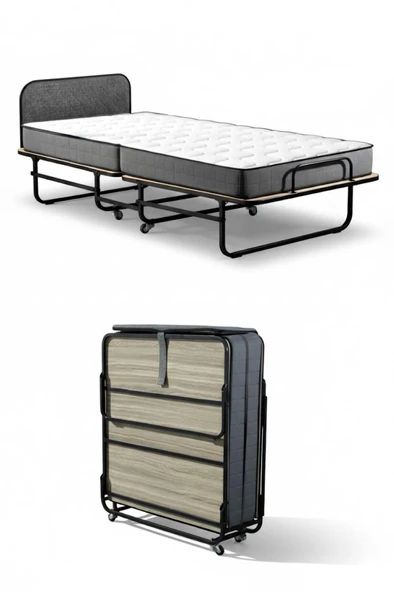 Niron Bonbon Katlanır Yatak | 90x200 cm | Metal Karyola, Kapitoneli Metal Başlık, 14 cm Sünger Yatak - Resim 6