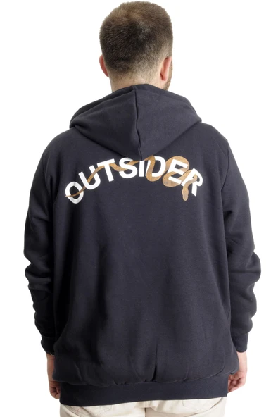 Mode XL Büyük Beden Erkek Sweat Kapüşonlu Fermuarlı Outsider 23547 Lacivert - Resim 4
