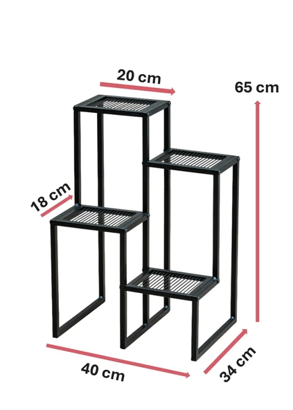 DEKORATİF METAL 4 RAFLI SAKSILIK KATLI DİKEY SAKSI STANDI ÇİÇEKLİK BAHÇE VE BALKON DEKORU GARDEN - 5