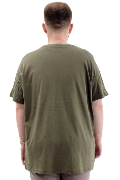 Mode XL Büyük Beden Erkek Tişört Baskılı Bisiklet Yaka Pamuklu CHANGE U24084 Haki - Resim 4