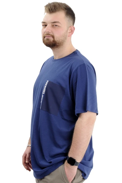 Mode XL Büyük Beden Baskılı Bisiklet Yaka Erkek Tişört THINKERS U24043 İndigo - Resim 2