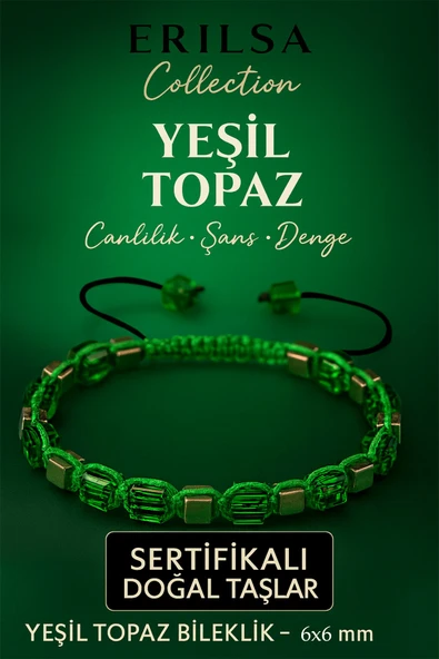Sertifikalı Doğal Terahertz - Yeşil Topaz Taşı Bileklik - Canlılık ve Denge Taşı ürün görseli