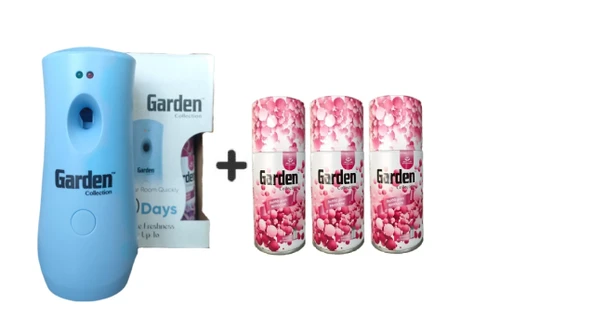 Garden Oda Kokusu Freshmatik, Otomatik Sprey Makine + Bubble Gum Yedek Sprey 260 ml Air Freshener Bubble Gum Bahar Kokuları Parfüm Spreyi 260 ml x 3 Adet