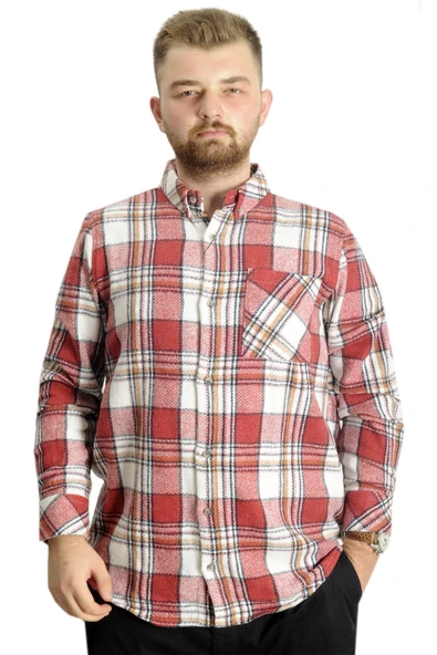 Mode XL Büyük Beden Erkek Gömlek Tek Cep Oduncu 21394 Lacivert-Hardal ürün görseli