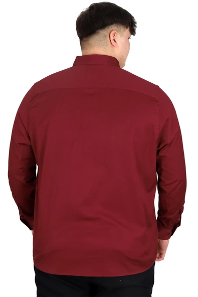 Mode XL Büyük Beden Erkek Uzun Kol Gömlek Cepli OXFORD U20367 Mürdüm - 4