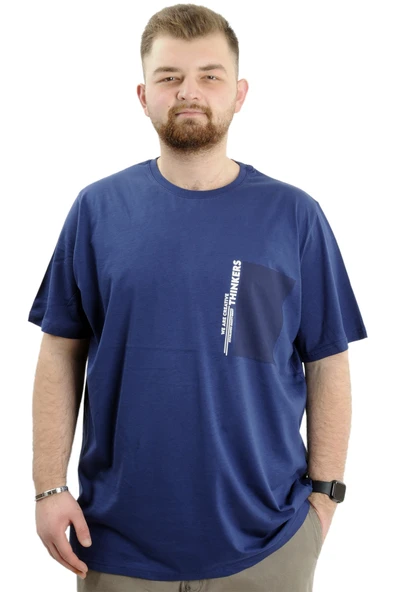 Mode XL Büyük Beden Baskılı Bisiklet Yaka Erkek Tişört THINKERS U24043 İndigo ürün görseli 1