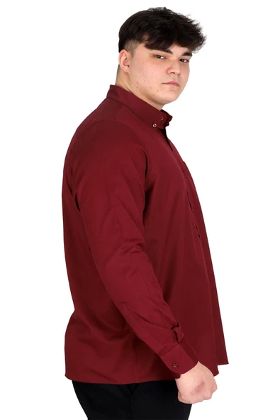 Mode XL Büyük Beden Erkek Uzun Kol Gömlek Cepli OXFORD U20367 Mürdüm - 3