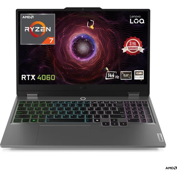 Loq 15ARP9 Amd Ryzen 7-7435HS 24GB 2tb SSD Rtx 4060 8gb (105W) 15,6" Fhd 144Hz IPS Panel Freedos Taşınabilir Bilgisayar Snertech Çanta - Resim 2