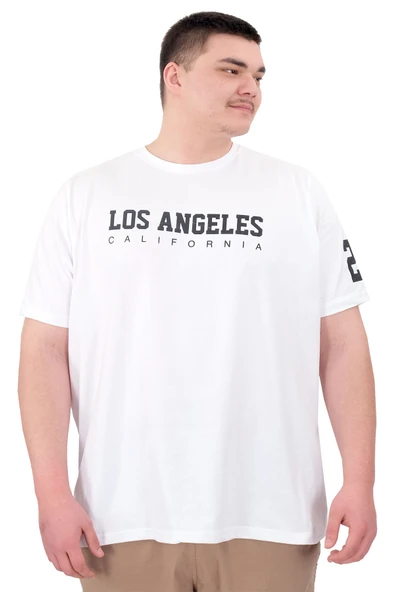 Mode XL Büyük Beden Erkek Baskılı T-Shirt Los Angeles U25031 Beyaz ürün görseli
