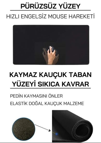 Xxxl 100x50 Cm Game Oyuncu Dayanıklı Hassas Ergonomik Siyah Kaymaz Mouse Pad Kenar Dikişli Mousepad - 4