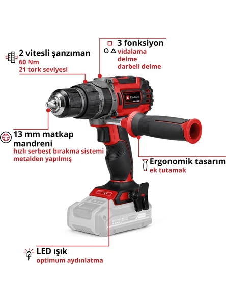 Einhell Tp-Cd 18/60 Li-I Bl Solo Akülü Vidalama + 2 x 4 Ah Akü ve 103 Parça Uç Seti (Çanta Dahil) - 3