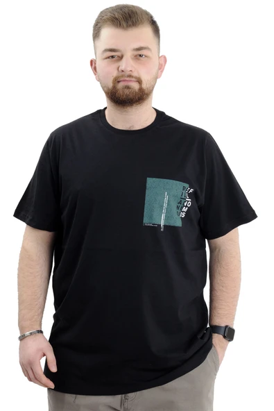 Mode XL Büyük Beden Baskılı Bisiklet Yaka Erkek Tişört REFILL U24044 Siyah ürün görseli