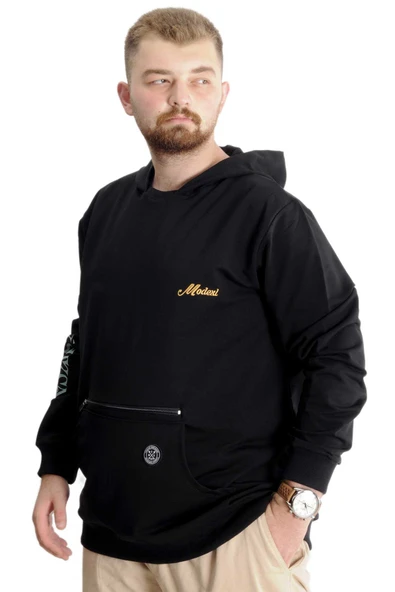 Mode XL Büyük Beden Erkek Sweat Fermuarlı Mıstıka 23166 Siyah - Resim 2