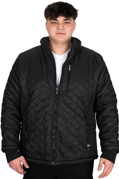 Mode XL Büyük Beden Erkek Dik Yaka Kapitone Mont U24613 Siyah - Resim 6