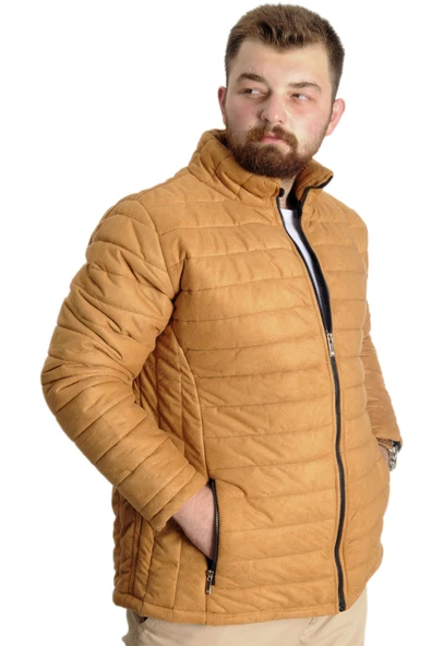Mode XL Büyük Beden Erkek Mont Süet 23625 Sarı - Resim 3