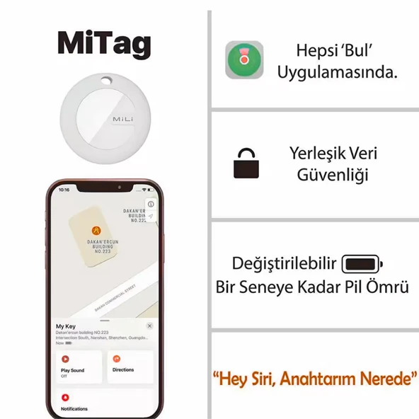 Mili Mi Tag Akıllı Bluetooth Takip Cihazı Beyaz – iOS Uyumlu - 5