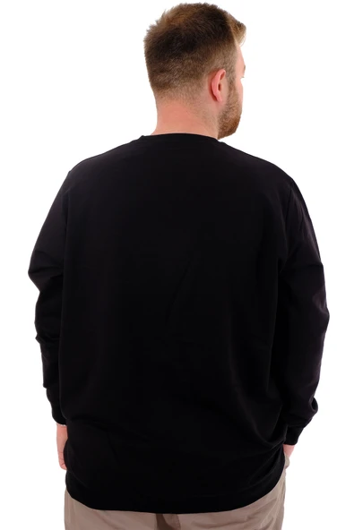 Mode XL Büyük Beden Erkek Bisiklet Yaka Basic Sweatshirt U24174 Siyah - Resim 4