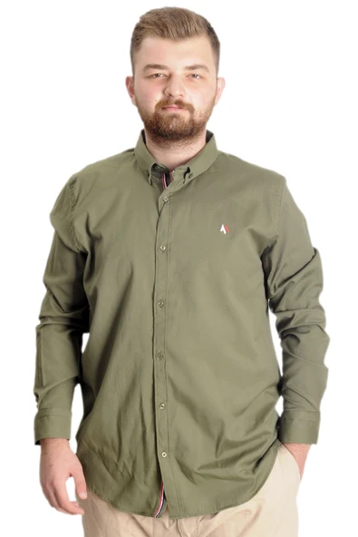 Mode XL Büyük Beden Erkek Gömlek U.Kol Tom Oxford 23303 Haki ürün görseli