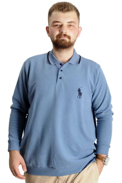Mode XL Büyük Beden Erkek Sweat Polo Selanik Horse 23442 Mavi ürün görseli
