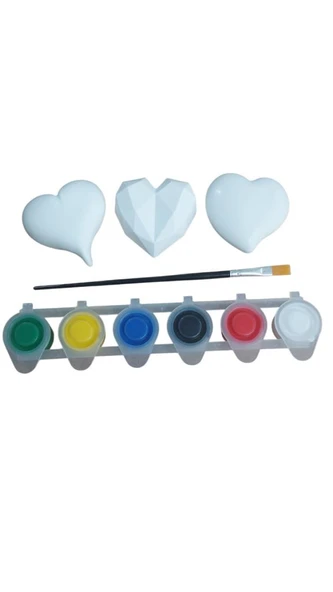 Ehobici Taş Boyama Seti Kalpler 6 Renk Akrilik Boya 5ml + Fırça - 3