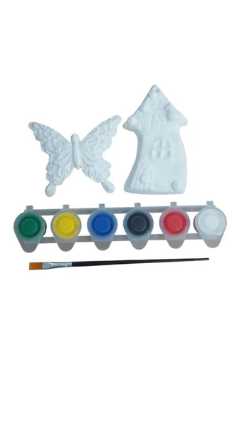 Ehobici Taş Boyama Seti Kelebek ve Ev 6 Renk Akrilik Boya 5ml + Fırça - 2