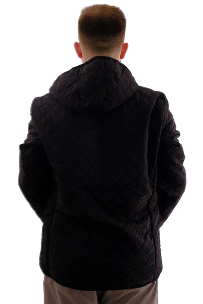 Mode XL Erkek Büyük Beden Kapitone Kalın Mont Cepli Kapüşonlu U24604 Parlak Siyah - 4