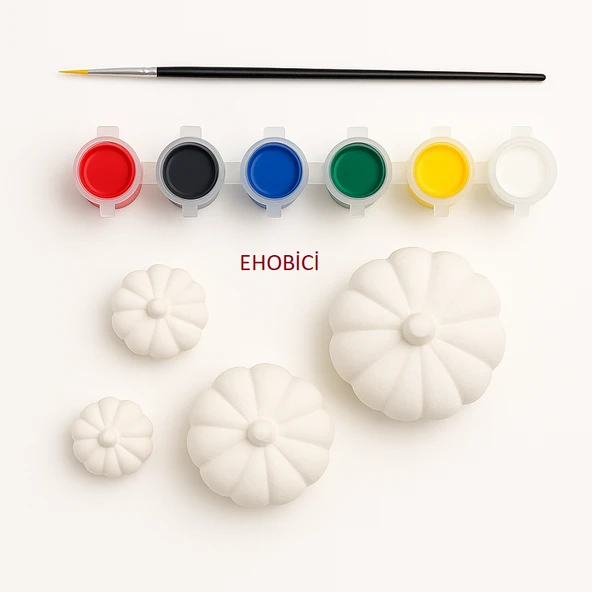 Ehobici Taş Boyama Seti Bal Kabağı 6 Renk Akrilik Boya 5ml + Fırça