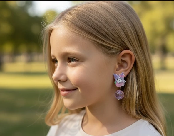 Kuromi Deliksiz Kıstırmalı Çocuk Küpe - 2