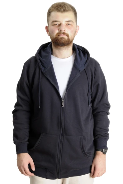 Mode XL Büyük Beden Erkek Sweat Kapüşonlu Fermuarlı Outsider 23547 Lacivert ürün görseli