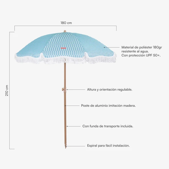 Flamingueo Caramel Plaj ve Bahçe Şemsiyesi Mavi - 2