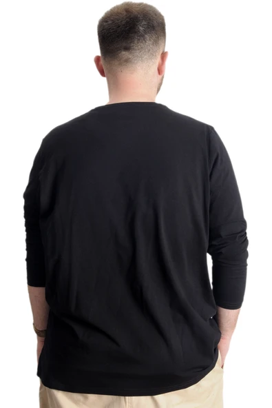 Mode XL Büyük Beden Erkek T-Shirt U.Kol Explore Further 23098 Siyah - Resim 4