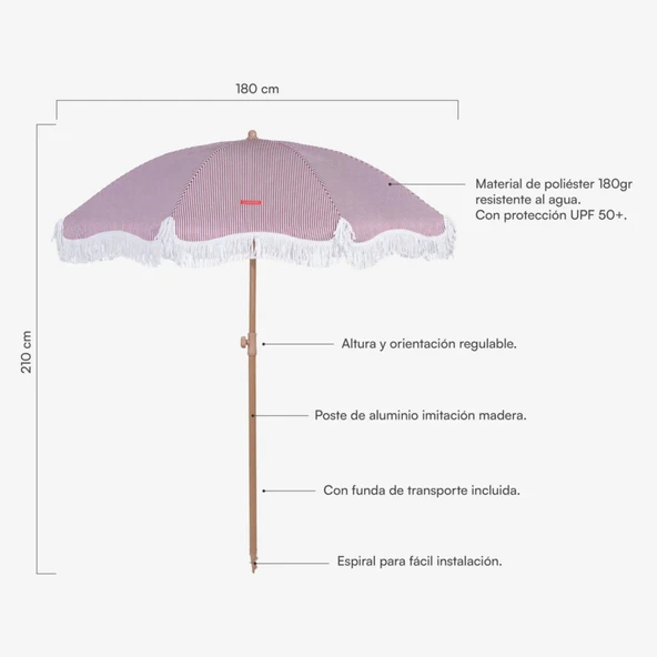 Flamingueo Marion Plaj ve Bahçe Şemsiyesi Bordo - 2