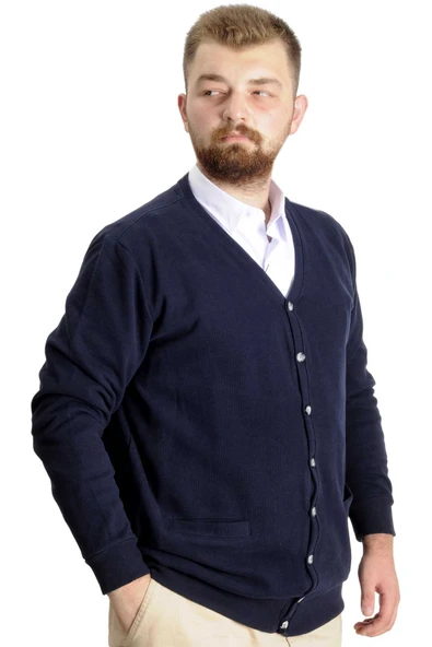 Mode XL Büyük Beden Erkek Hırka Vanize Selanik Düğmeli 20548 Lacivert - Resim 7