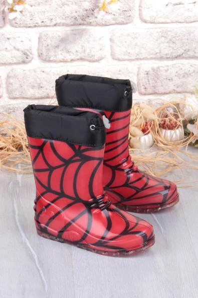 Fort 7061 Kırmızı Desenli İçi Peluşlu Su Geçirmez Erkek Çocuk Kar Yağmur Çizmesi ürün görseli