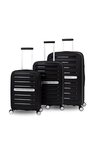 Benetton Polipropilen Kırılmaz 3'lü Valiz Seti Siyah BNT1000 ürün görseli