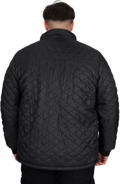 Mode XL Büyük Beden Erkek Dik Yaka Kapitone Mont U24613 Siyah - Resim 8