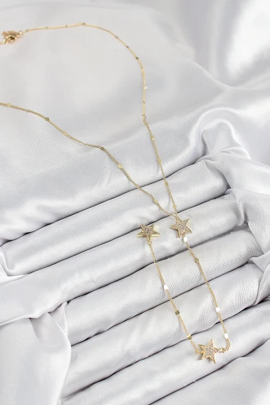 pilelistore Pirinç Zirkon Taşlı Yıldız Model Gümüş Renk Y Kolye - TJ-BKO10454 - 2