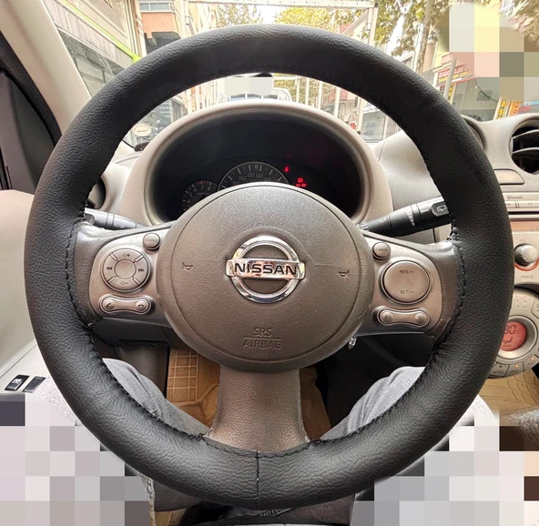 DİKİŞLİ DİREKSİYON KILIFI SİYAH DERİ SİYAH DİKİŞLİ NİSSAN MİCRA İÇİN ürün görseli