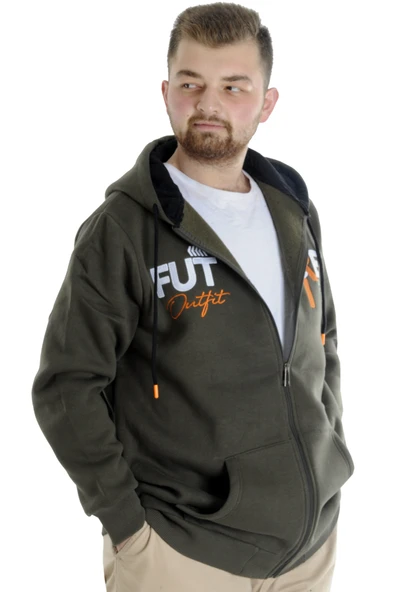 Mode XL Erkek Sweat Kapşonlu Fermuarlı Future 22535 Haki - Resim 2