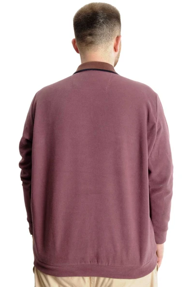 Mode XL Büyük Beden Erkek Sweat Polo Selanik Basic 20441 Gül Kurusu - Resim 4