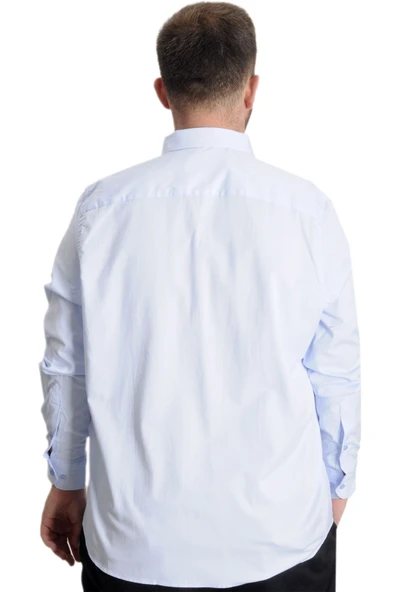 Mode XL Büyük Beden Erkek Gömlek U.Kol Cepli Oxford 20366 Açık Mavi - Resim 4