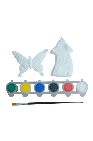 Ehobici Taş Boyama Seti Kelebek ve Ev 6 Renk Akrilik Boya 5ml + Fırça - 3